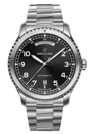 Swiss Replica Breitling Navitimer 8 Day & Date Black Dial Bracelet A45330101B1A1 - Click Image to Close