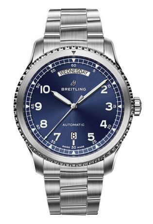 Swiss Replica Breitling Navitimer 8 Day & Date Blue Dial Bracelet A45330101C1A1 - Click Image to Close