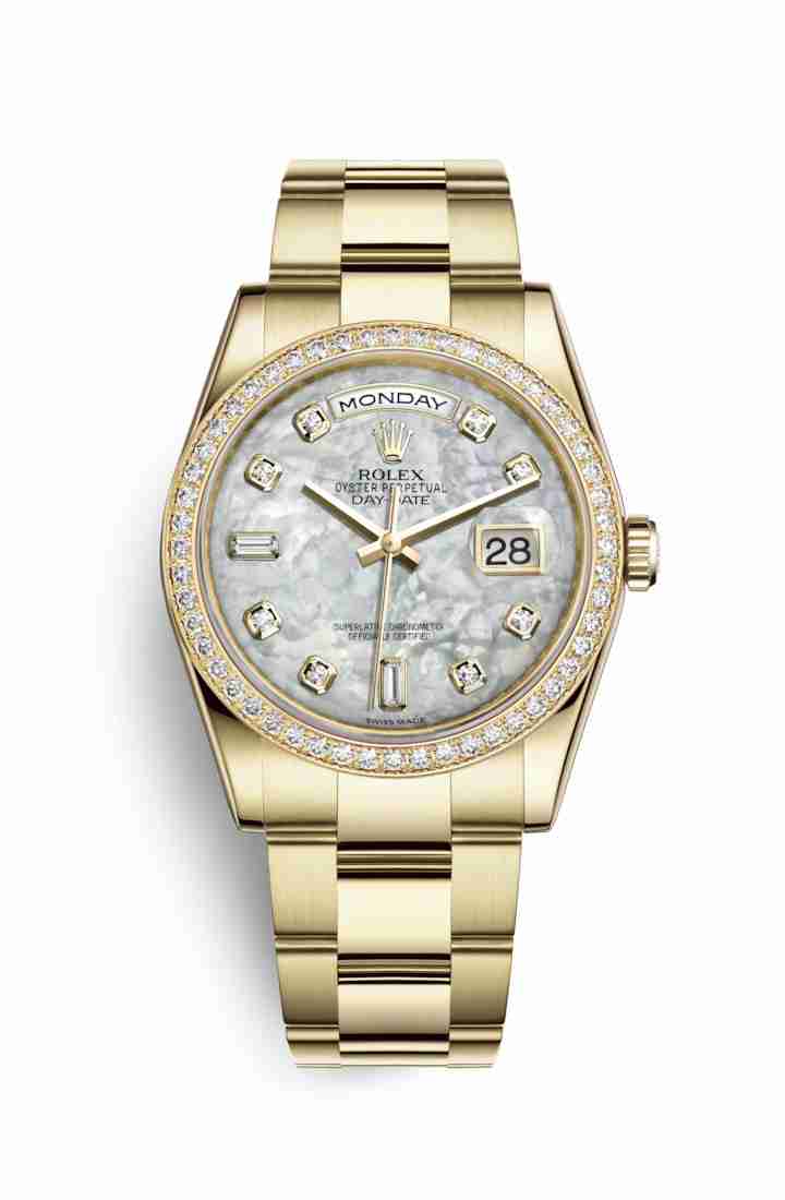 Swiss Replica Rolex Day-Date 36 118348 White mother-of-pearl diamonds Watch