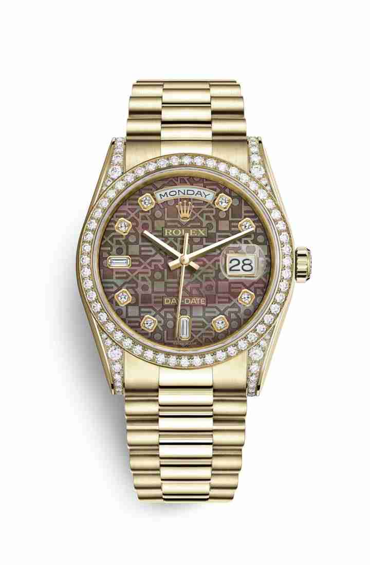 Swiss Replica Rolex Day-Date 36 118388 Black mother-of-pearl Jubilee diamonds Watch