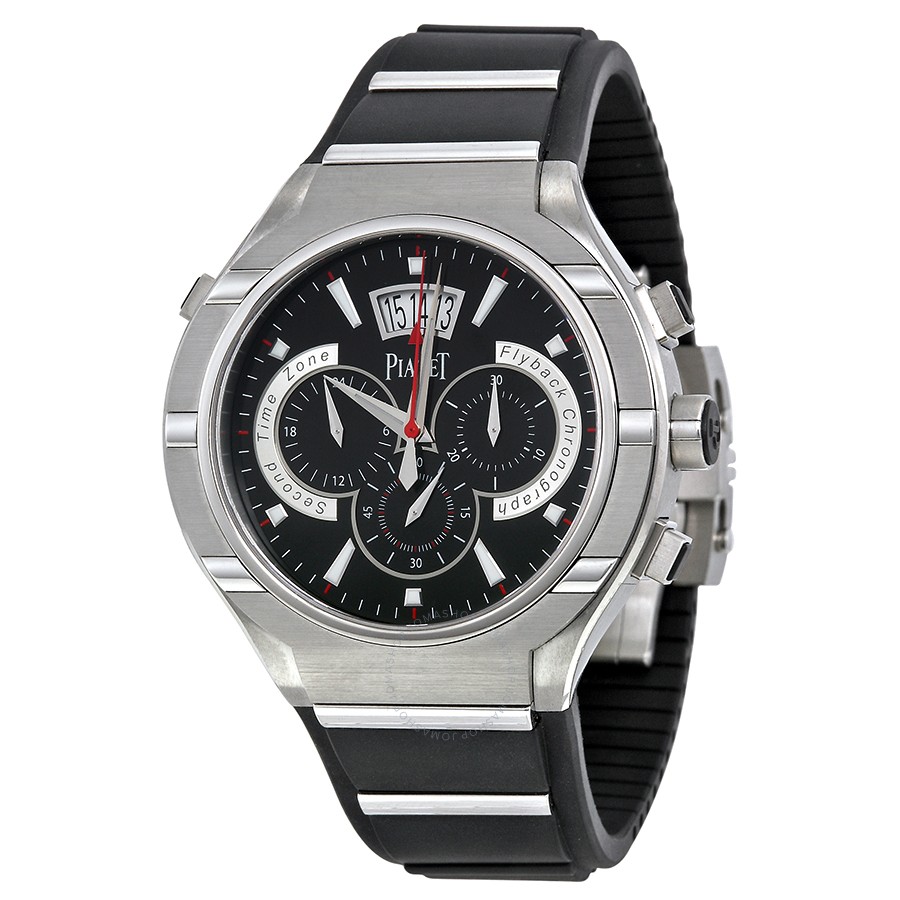 Fake Piaget Polo Chronograph Automatic Black Dial Rubber Men's Watch