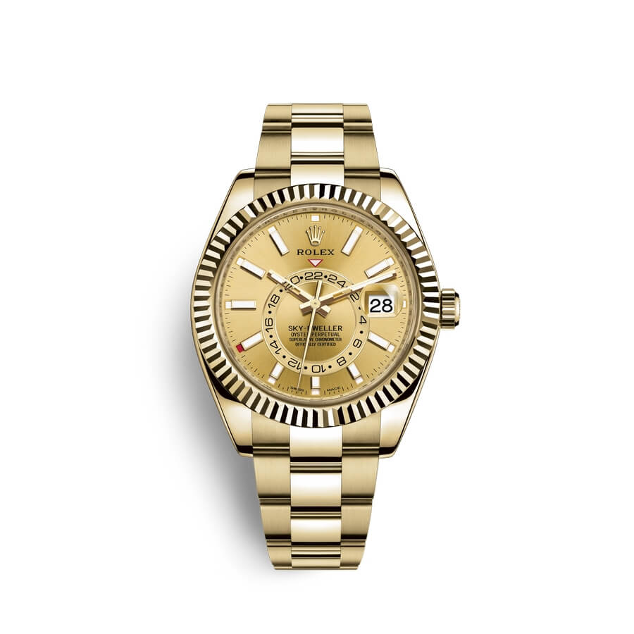 Fake Rolex Sky-Dweller 18 ct yellow gold M326938-0003 Champagne-colour Dial Watch